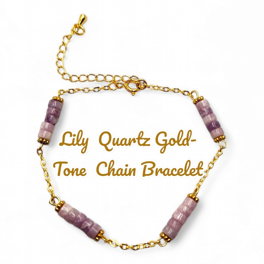 4 ×2 mm Lily Quartz Gold-Tone charm lobster clasp bracelet